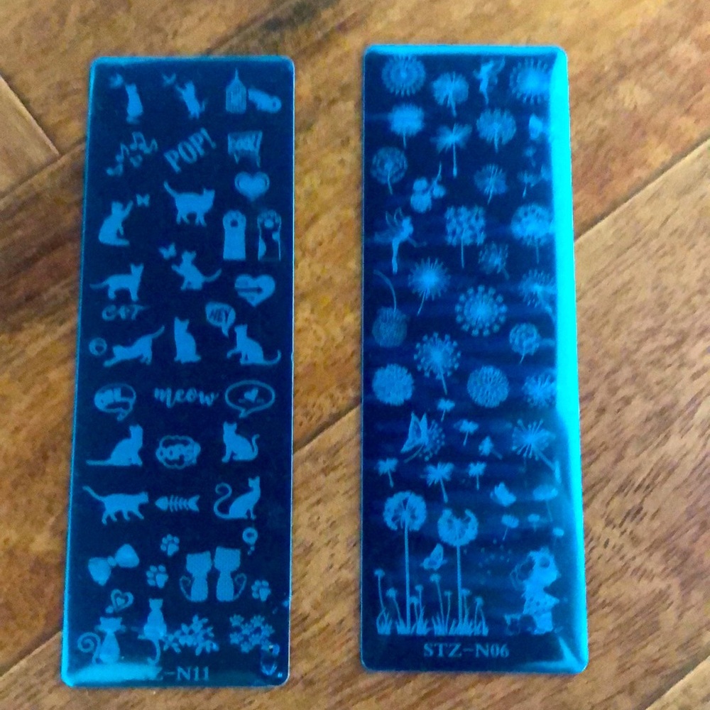 2 Nail Stamping Plates New-Cats, Paws,Fairies, Dandelions, Butterflies